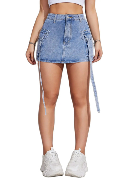 NYXLUX Curve Control Denim Cargo Skirt